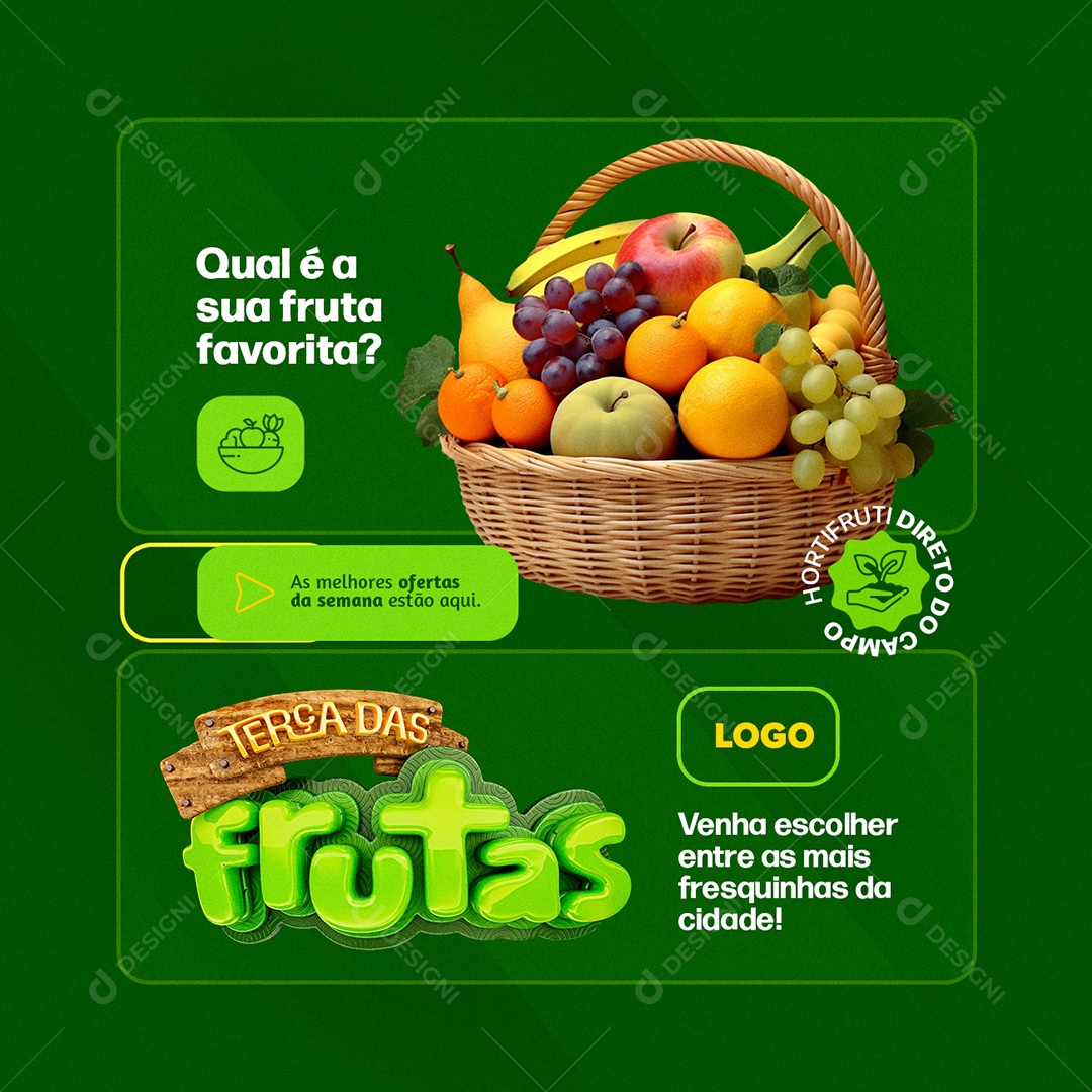Terça das Frutas Qual é a Sua Fruta Favorita Social Media PSD Editável
