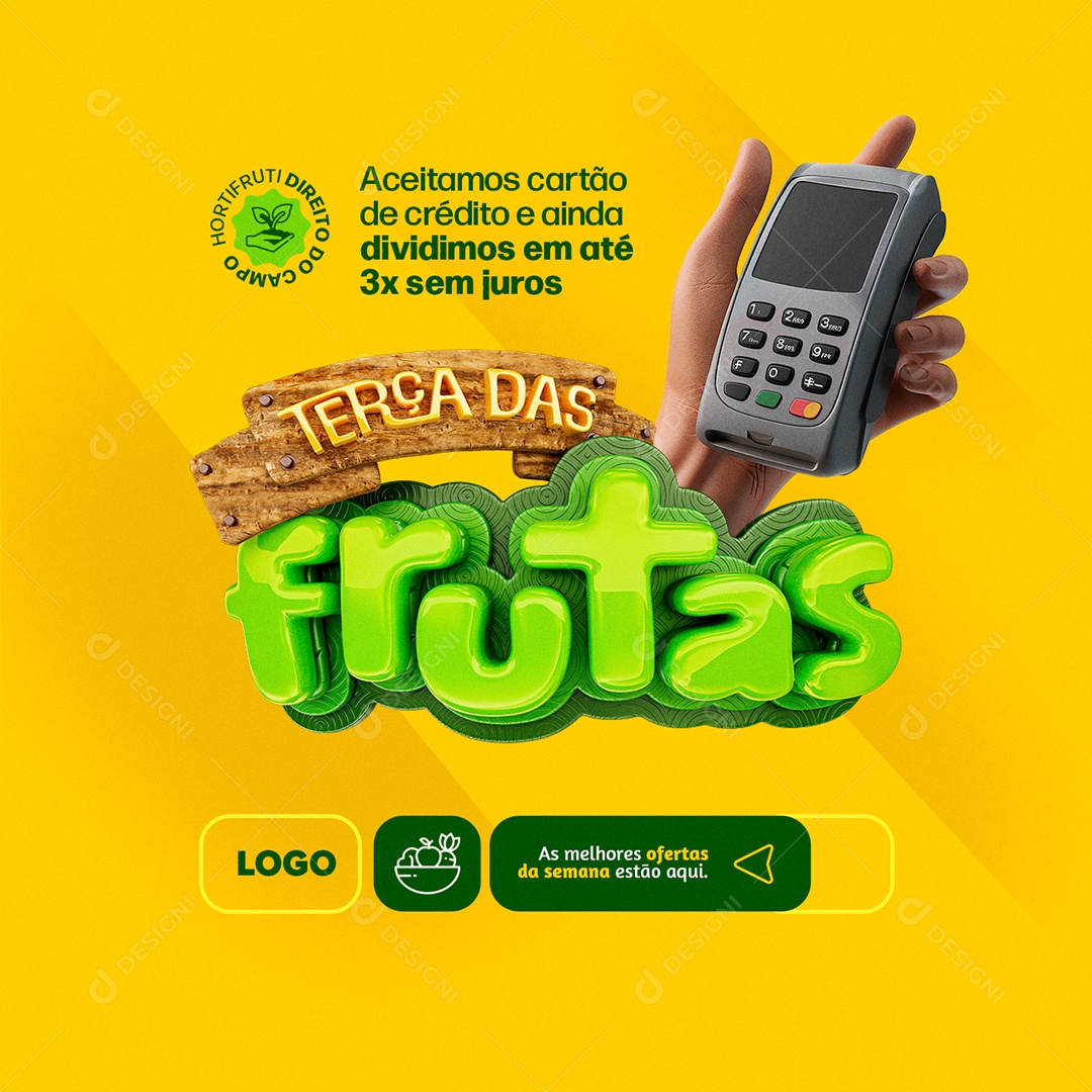 Terça das Frutas Aceitamos Cartão de Crédito Social Media PSD Editável