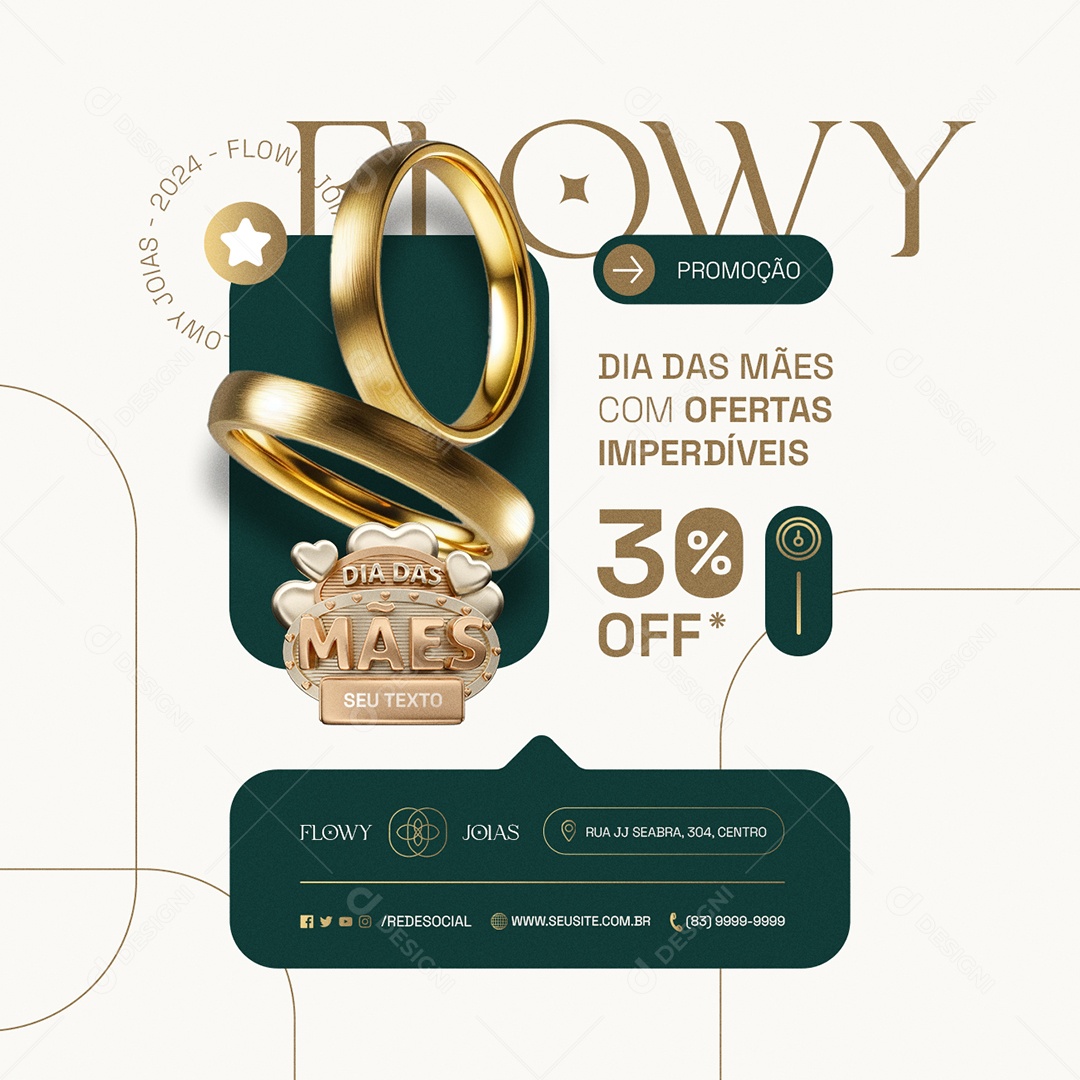 Joalheria Alianças Promoção Dia das Mães com Ofertas 30% Off Social Media PSD Editável