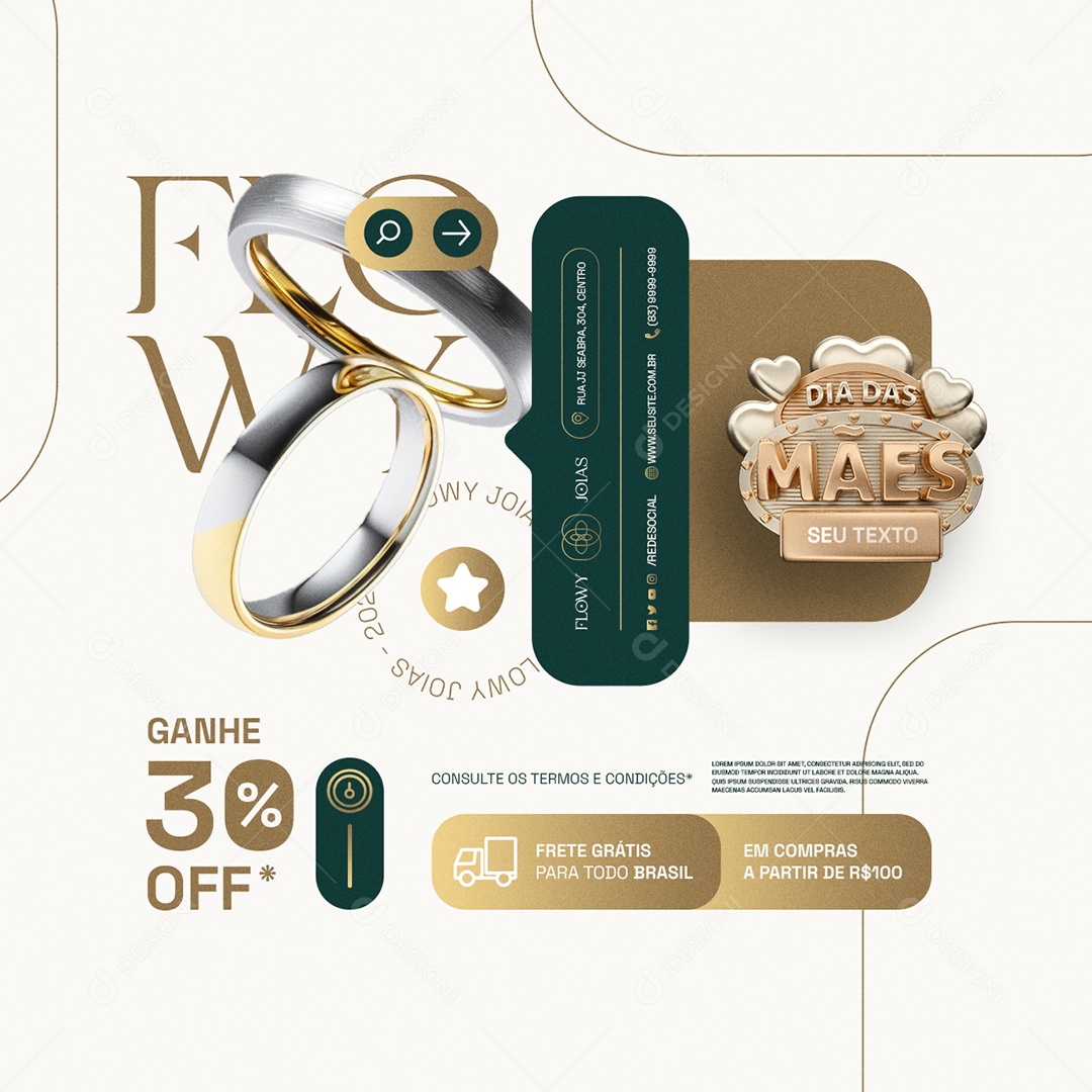 Joalheria Dia das Mães Aliança Joias Ganhe 30% Off Social Media PSD Editável