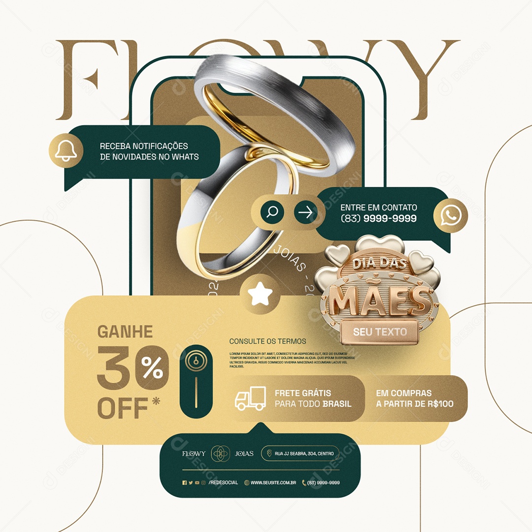 Joalheria Dia das Mães Aliança Ganhe 30% Off Social Media PSD Editável