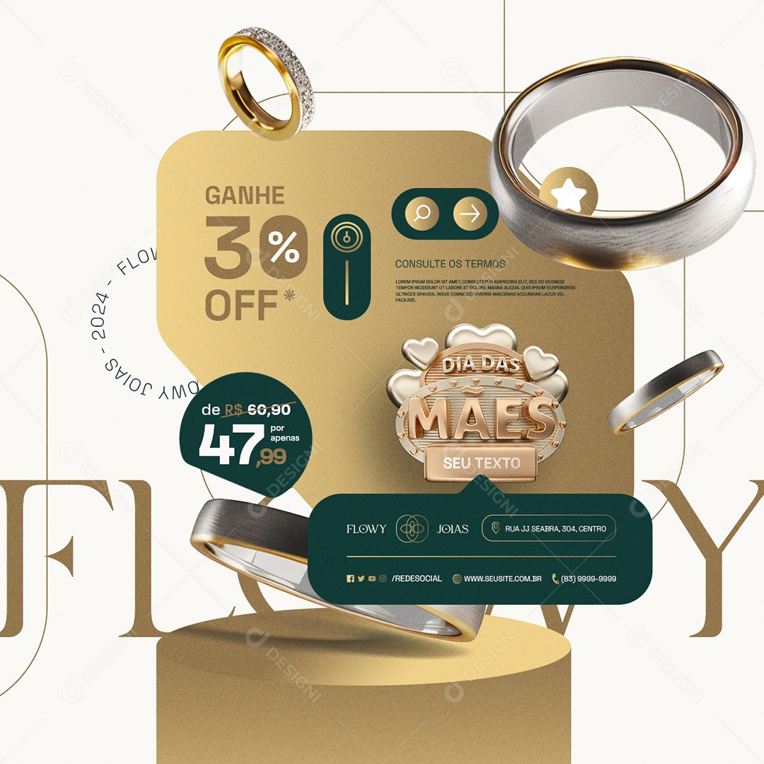 Joalheria Dia das Mães Aliança Anel Ganhe 30% Off Social Media PSD Editável