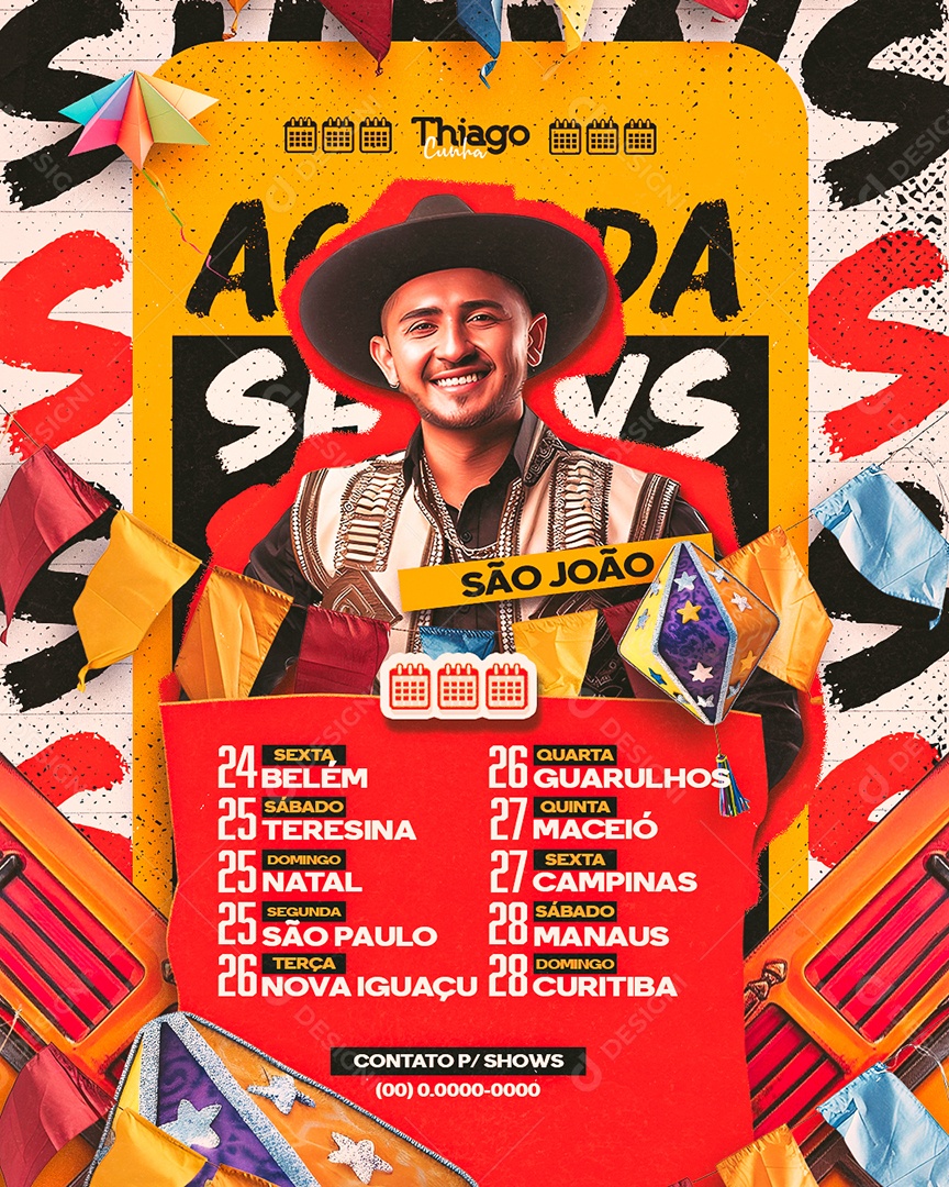 Flyer Agenda Shows São João Thiago Cunha Social Media PSD Editável