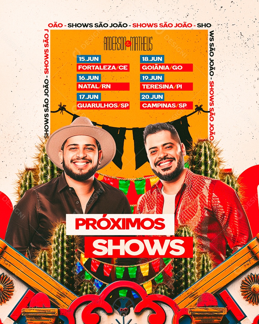 Flyer Próximos Shows São João Anderson e Matheus Social Media PSD Editável