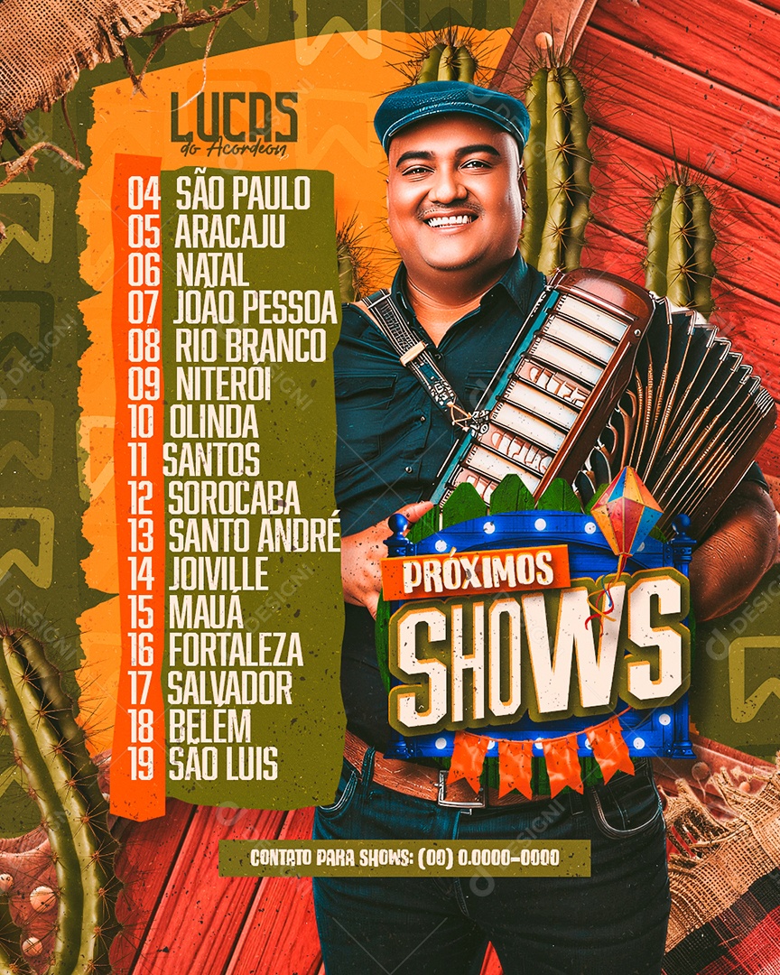 Flyer Próximos Shows Lucas do Acordeon Social Media PSD Editável