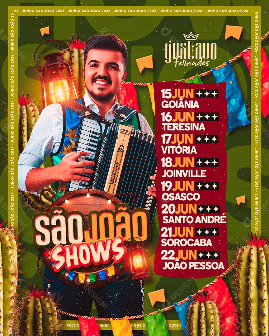 Flyer São João Shows Gustavo Fernades Social Media PSD Editável