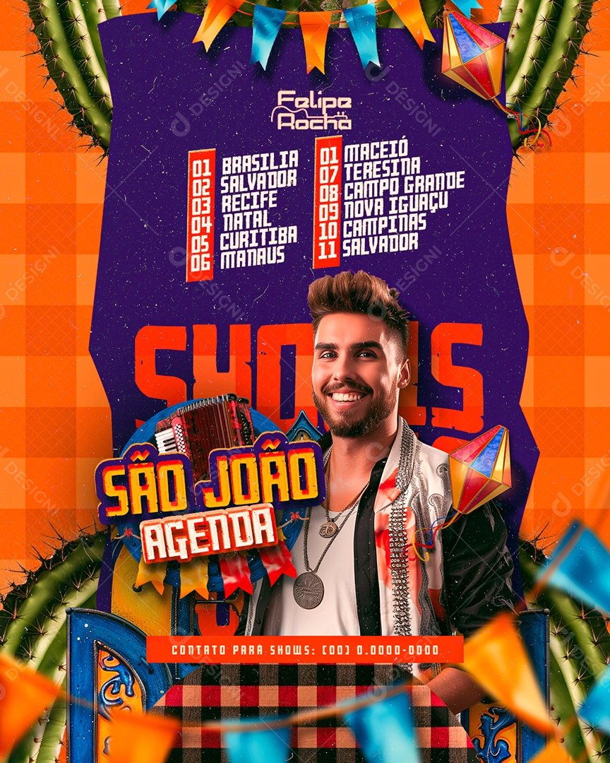 Flyer São João Agenda Shows Felipe Rocha Social Media PSD Editável