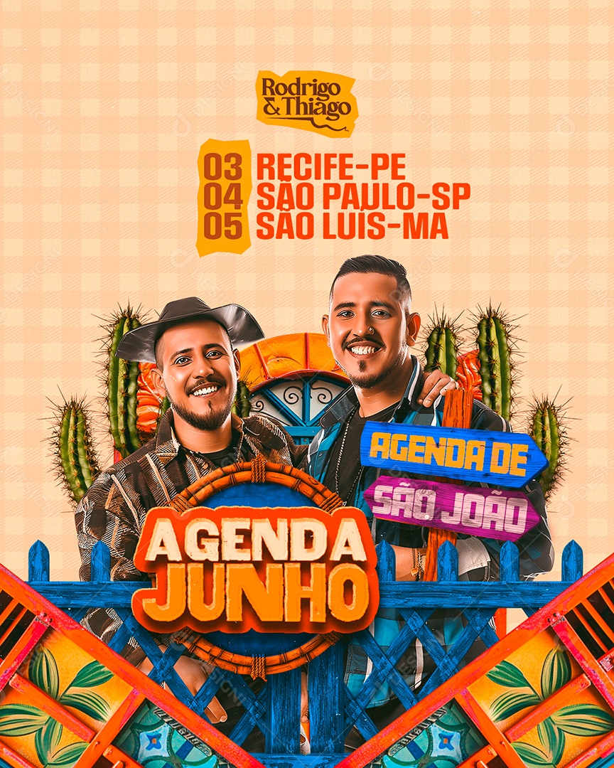 Flyer Agenda de São João Rodrigo e Thiago Social Media PSD Editável