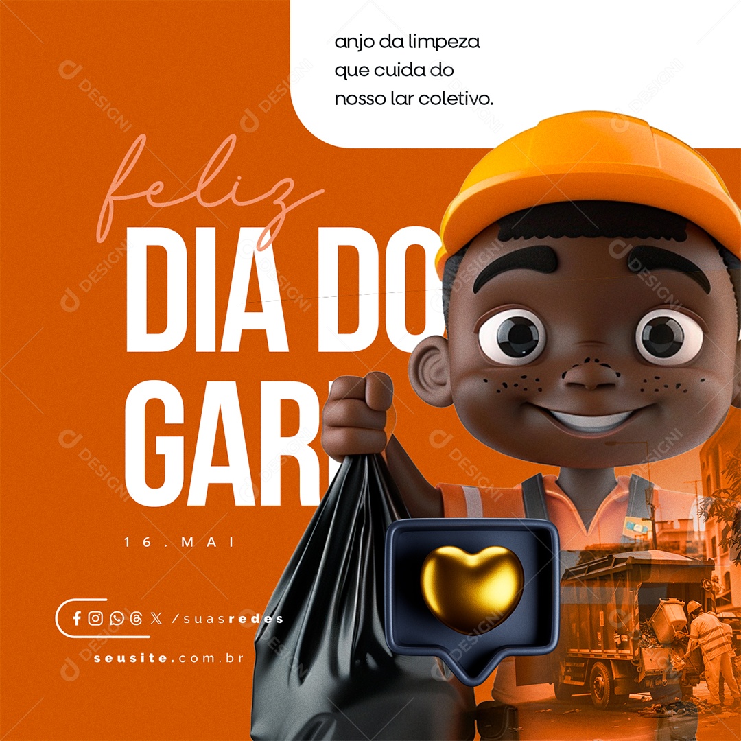 Feliz Dia Do Gari 16 de Maio Anjo da Limpeza Social Media PSD Editável