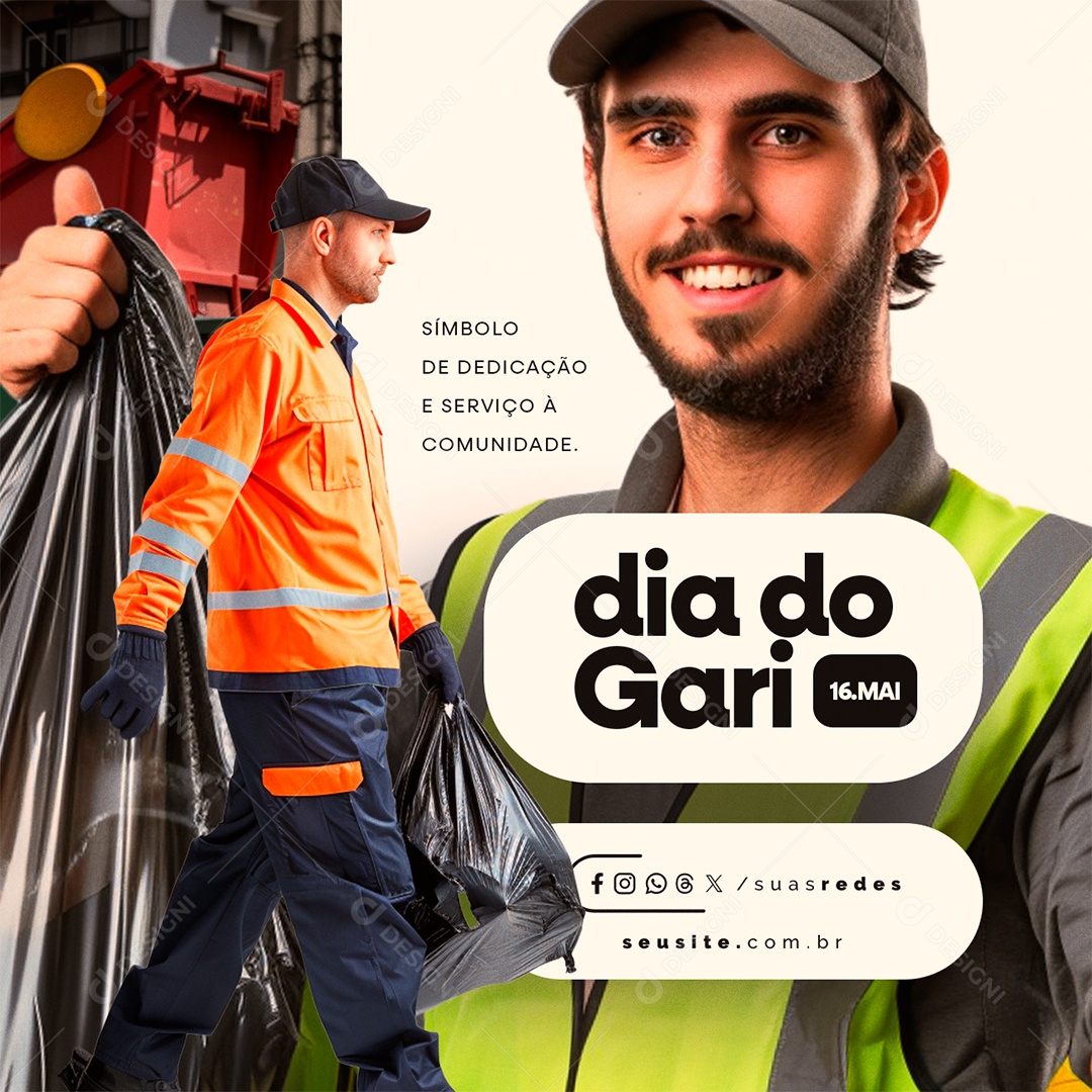 Dia Do Gari 16 de Maio Símbolo de Dedicação e Serviço Social Media PSD Editável