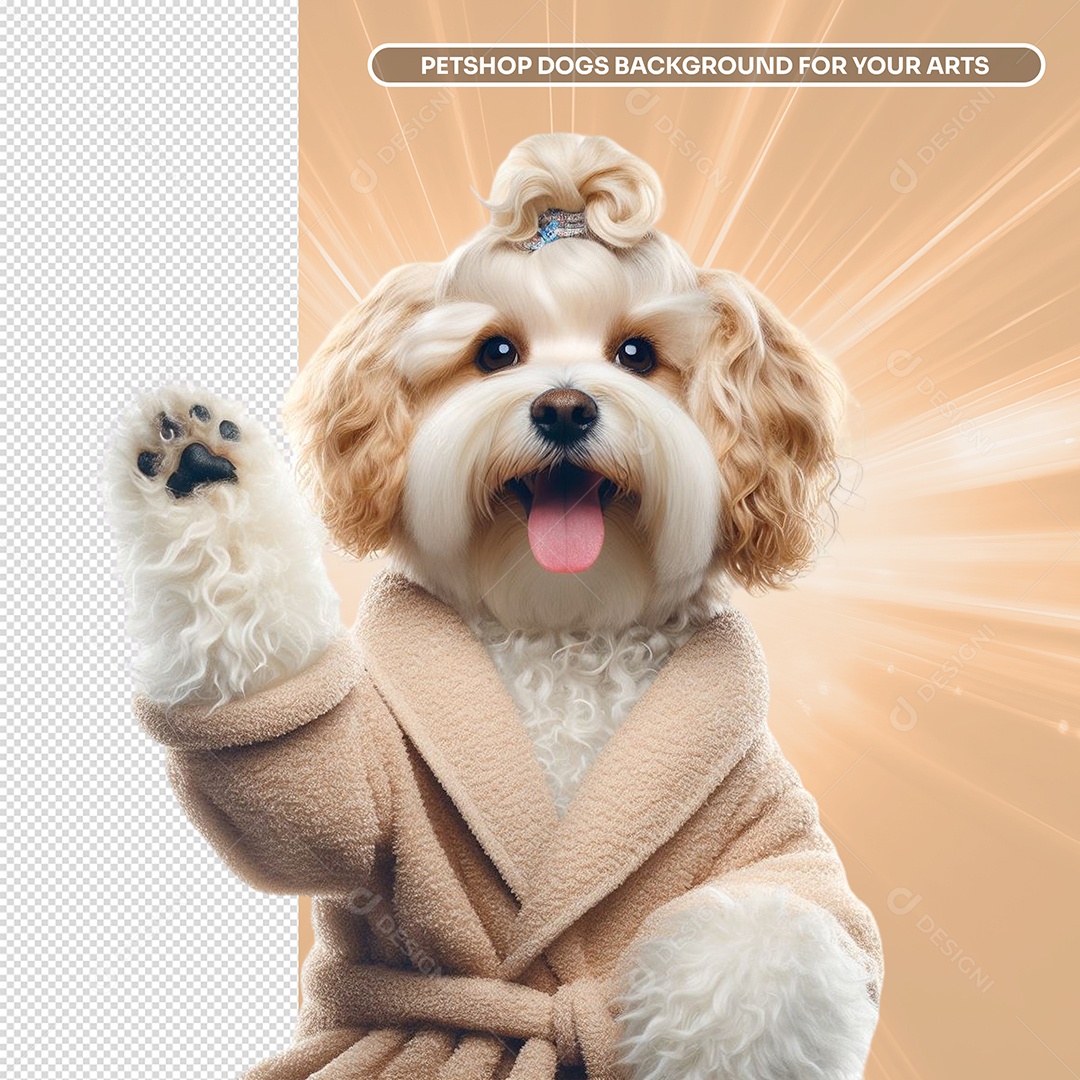 Elemento 3D Cachorro Fêmea com Roupa de Banho Tosas Banhos para Composição PSD