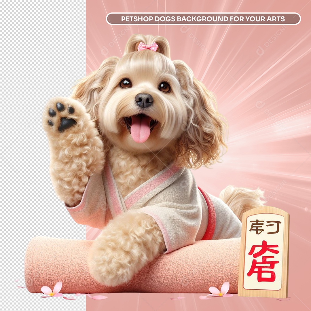 Elemento 3D Cachorro Fêmea com Roupa de Banho Tosas Banhos para Composição PSD