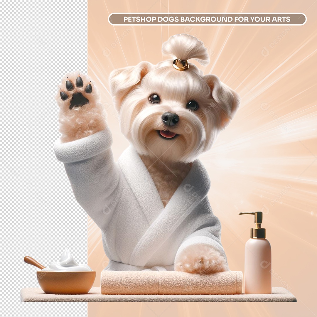 Cachorro com Roupa de Banho Tosas Banhos Elemento 3D para Composição PSD