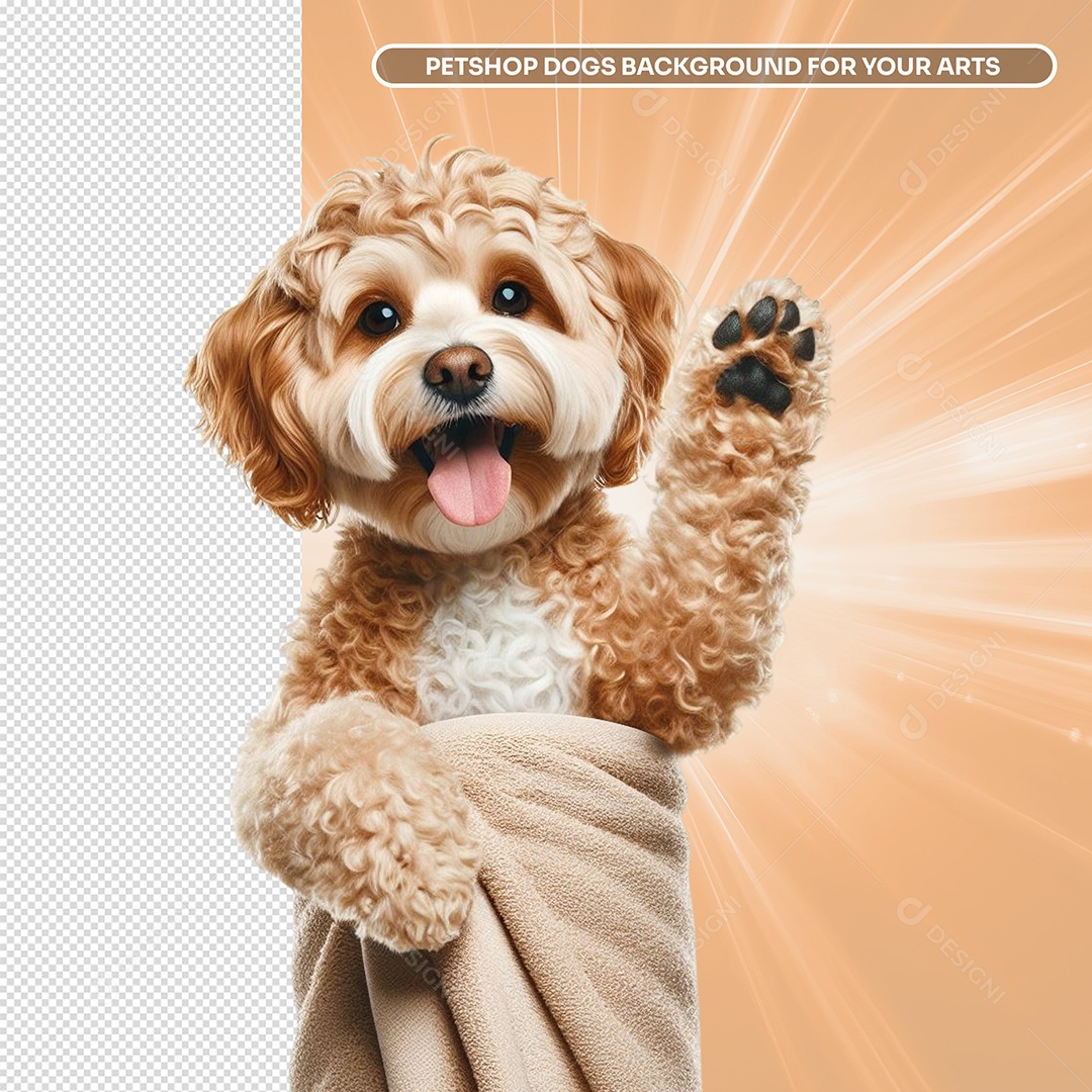 Cachorro Peludo com Toalha Tosa Banho Elemento 3D para Composição PSD