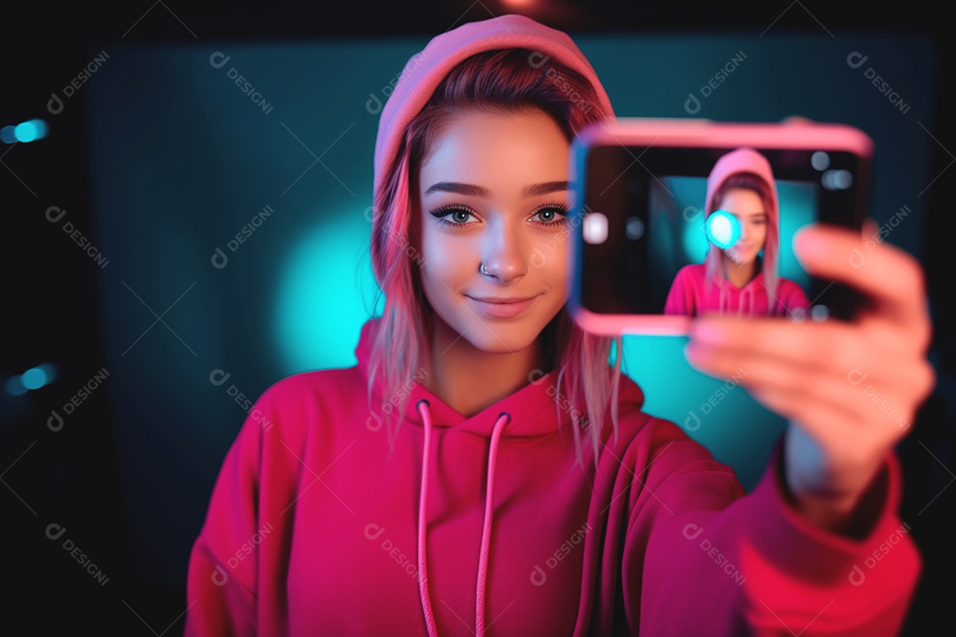 Com seu smartphone uma garota registra seus pensamentos