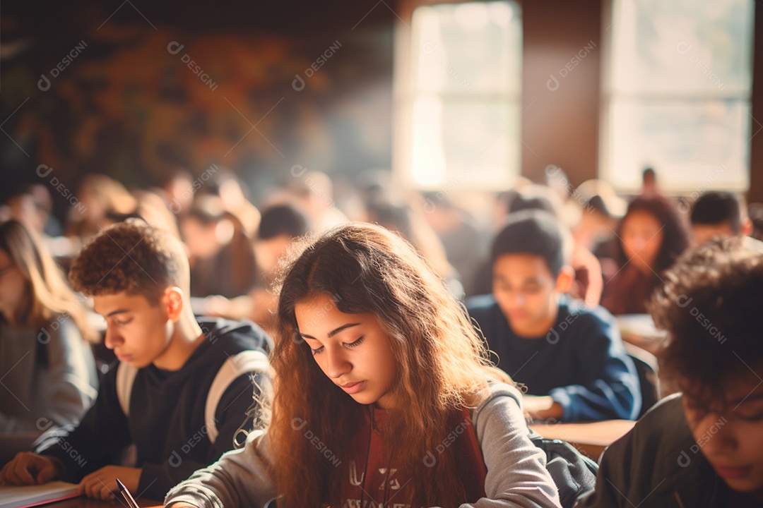 Sala cheia de alunos em volta as aulas