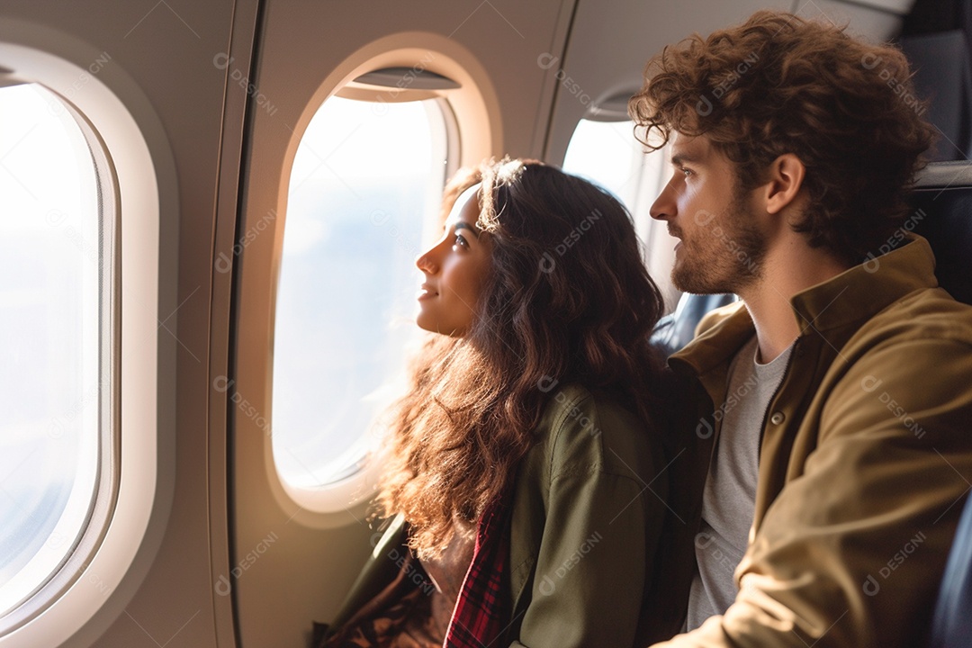 Casal de jovens em avião