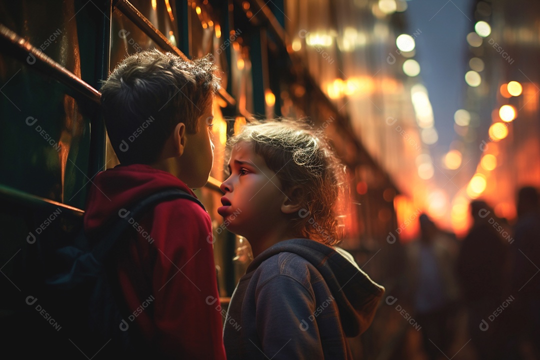Dois garotinhos irmãos juntos esperando algo ou alguem