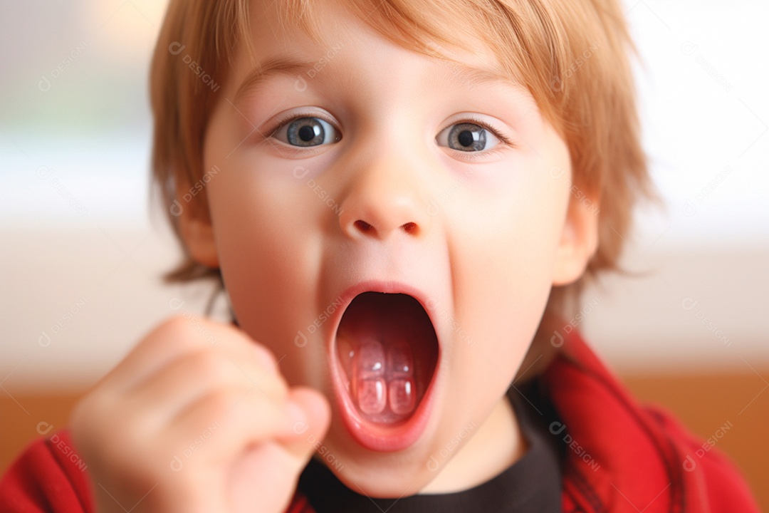 Boca de uma criança bem aberta dica visual para os pais regularem a ingestão de açúcar