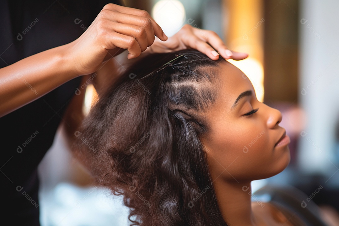 Cliente em um salão profissional com tranças afro