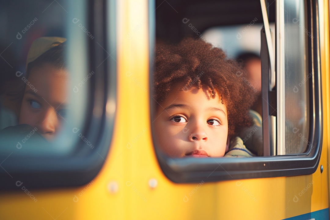 Alunos em um ônibus escolar volta às aulas