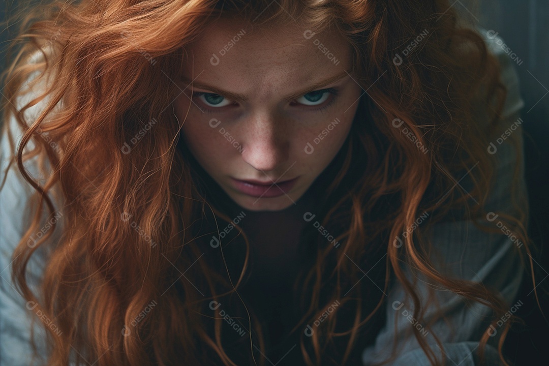 Uma linda ruiva bem séria