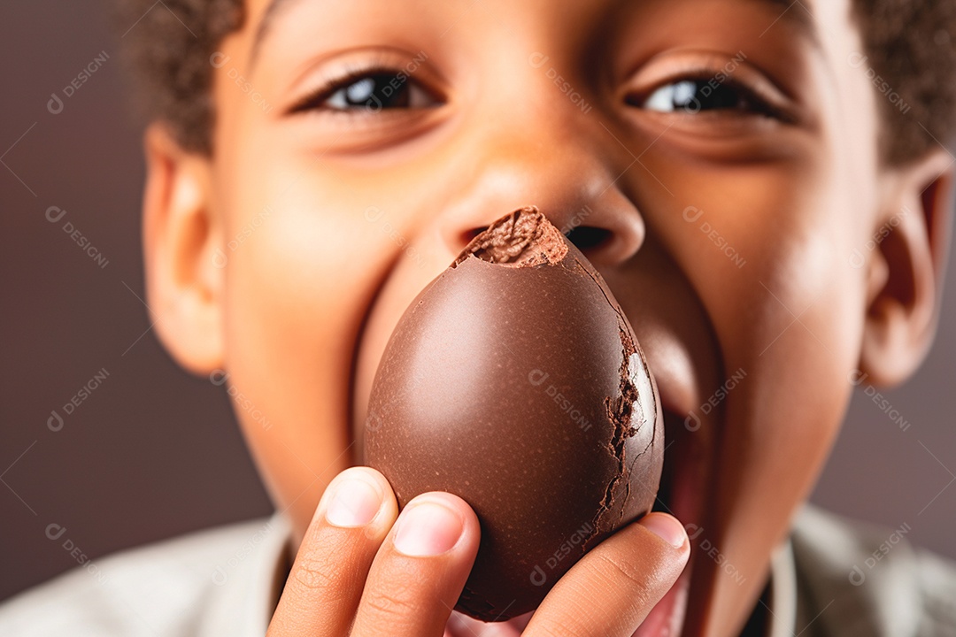 Um garoto feliz com um ovo de chocolate