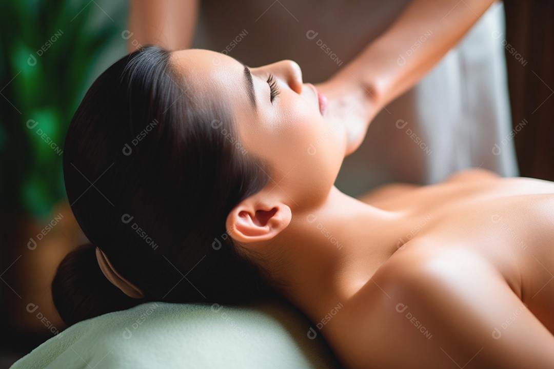 Mulher em um spar relaxando fazendo massagem