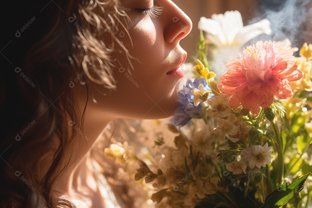 Mulher com um buquê de flores