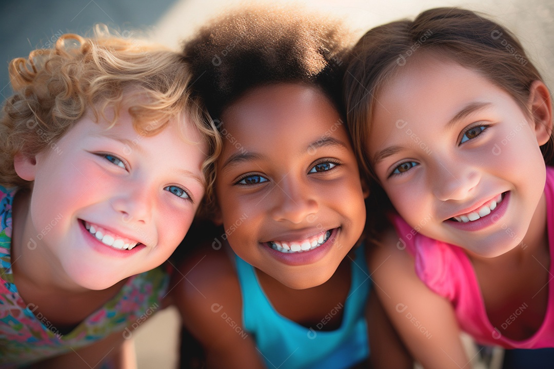 Um grupo de crianças alegres rindo juntas no Dia das Crianças