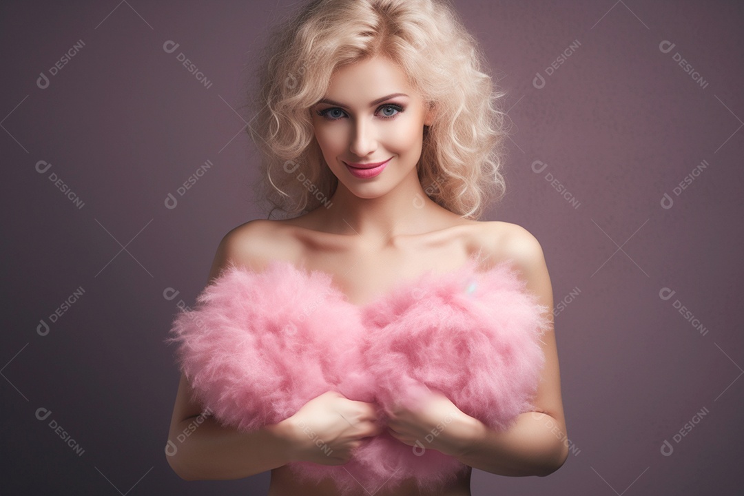 Uma mulher segura um coração rosa simbolizando o Dia Internacional da Mulher