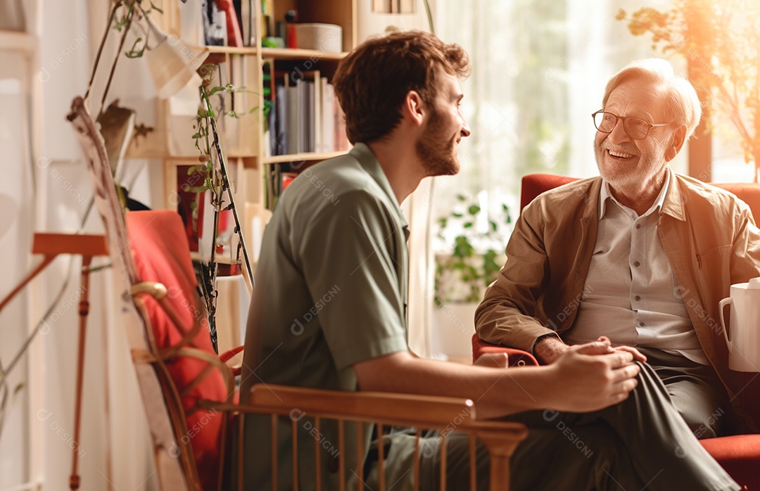 Um cuidador de apoio que presta assistência a uma pessoa idoso