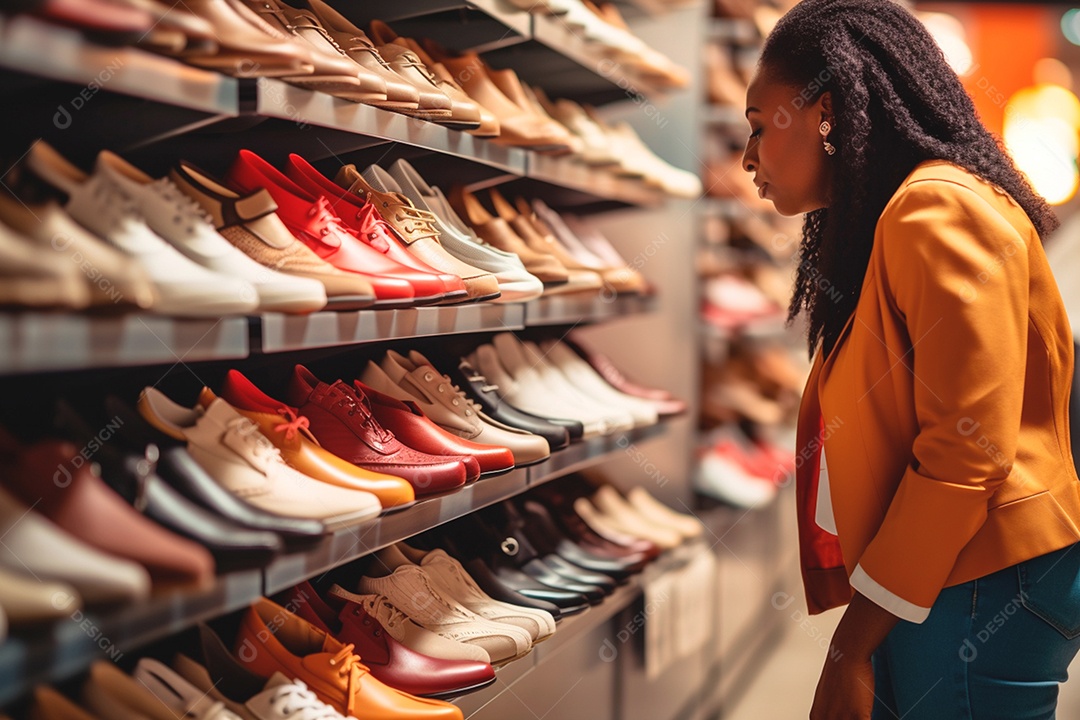 Mulher procurando nas prateleiras o par perfeito