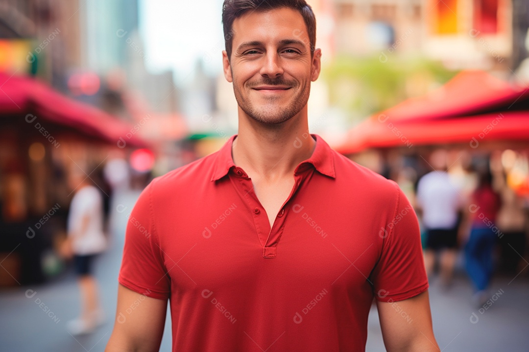 Homem vestido de vermelho vibrante pela causa da AIDS