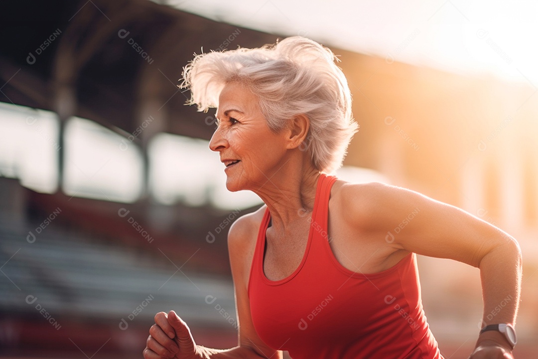 A cada batida do coração a corredora idosa abraça a alegria do movimento