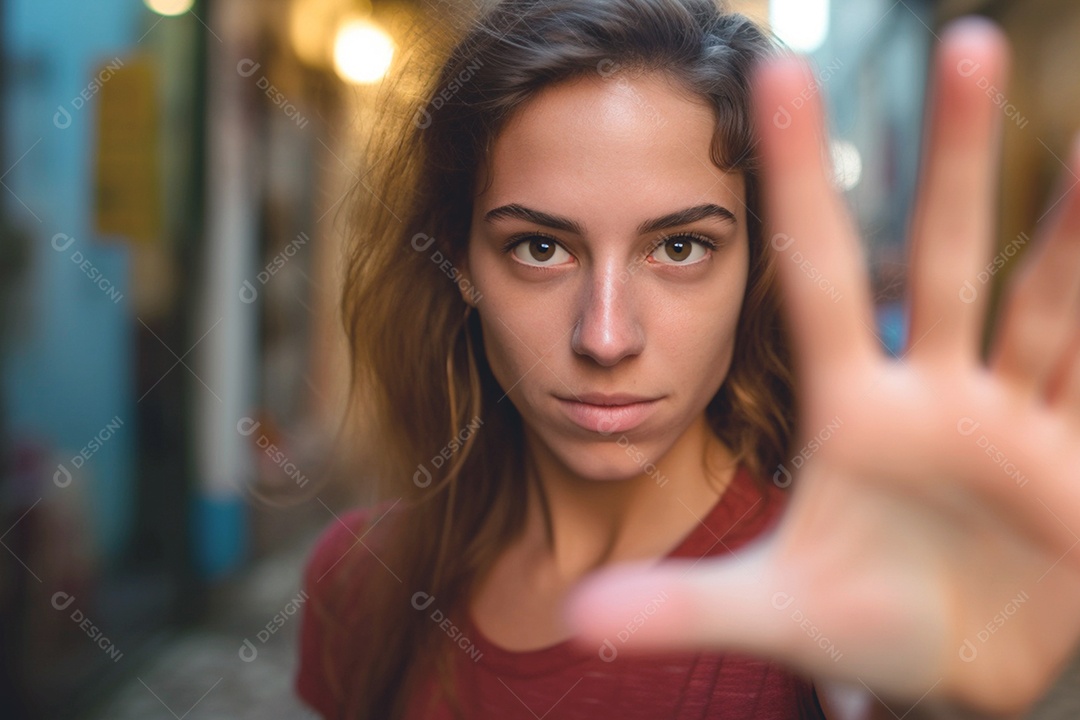 Mulher gesticula para acabar com o assédio enfrentando o abuso com coragem