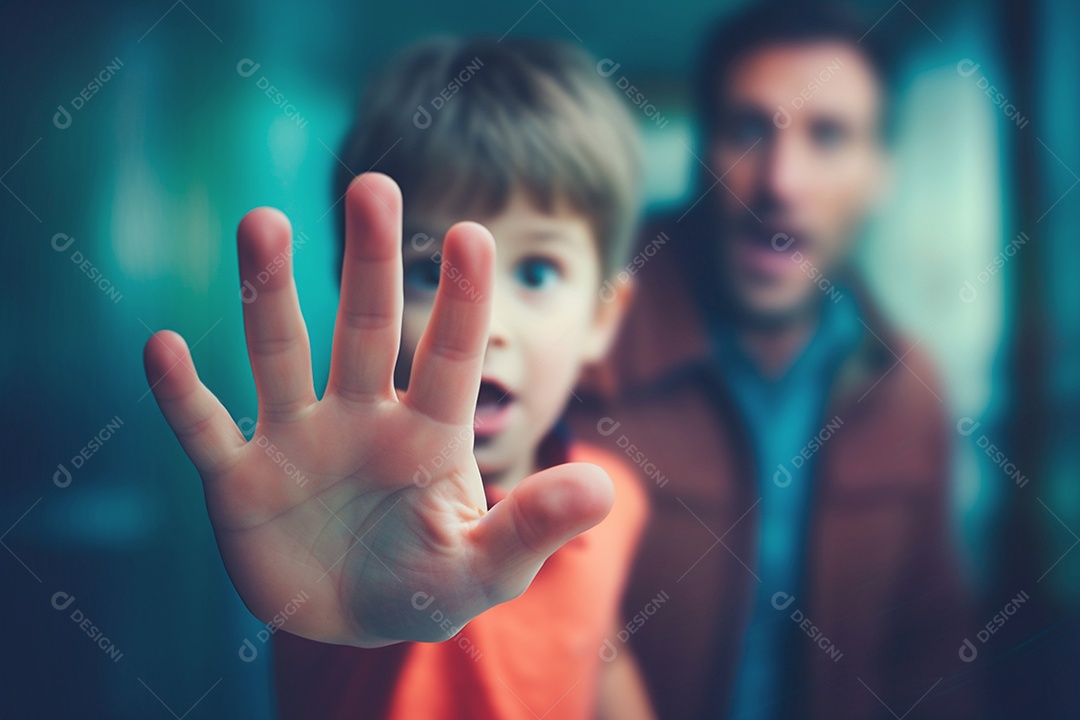 Criança petrificada fugindo da raiva do pai