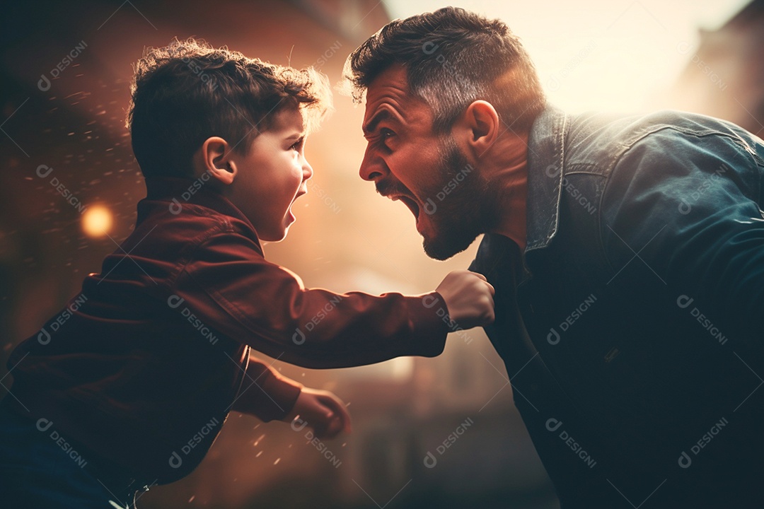 Criança alarmada escapando da raiva do pai