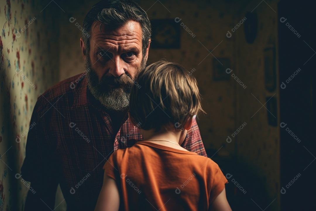 Criança desesperada fugindo do pai irritado