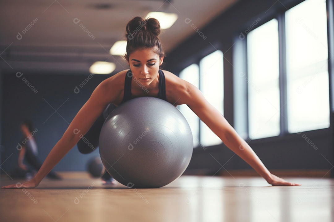 Uma mulher estende graciosamente seus membros durante um treino de Pilates