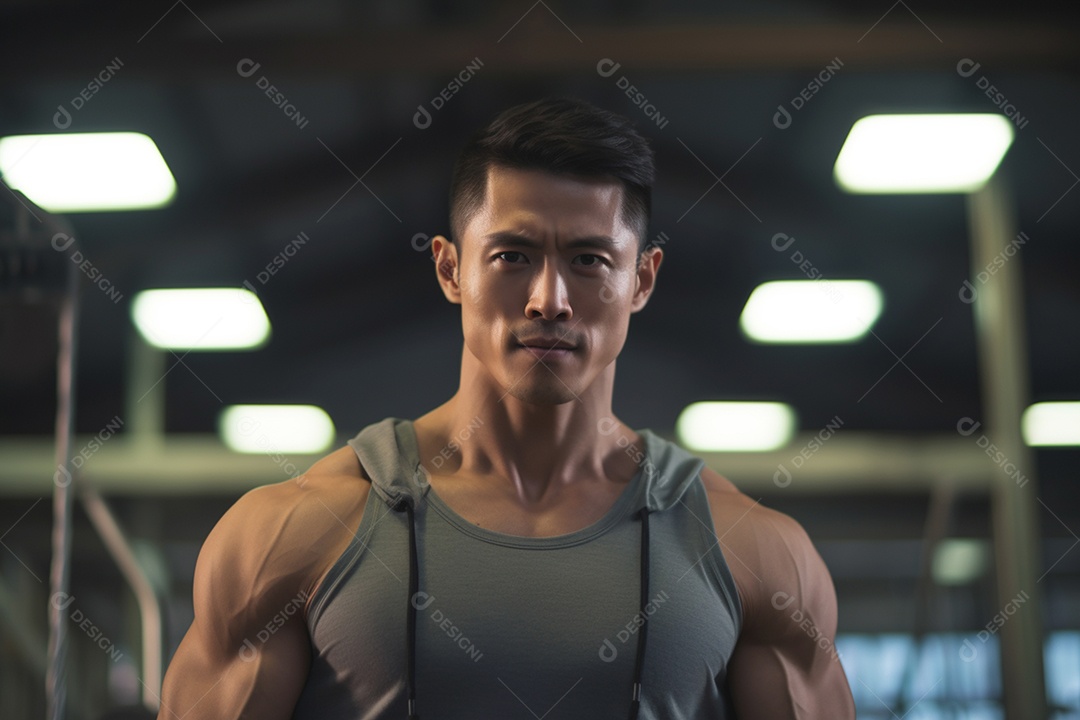 Homem na academia após treino intenso