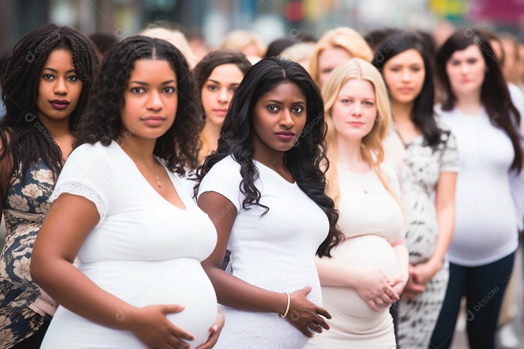 Grupo de mulheres gestante com mãos na barriga