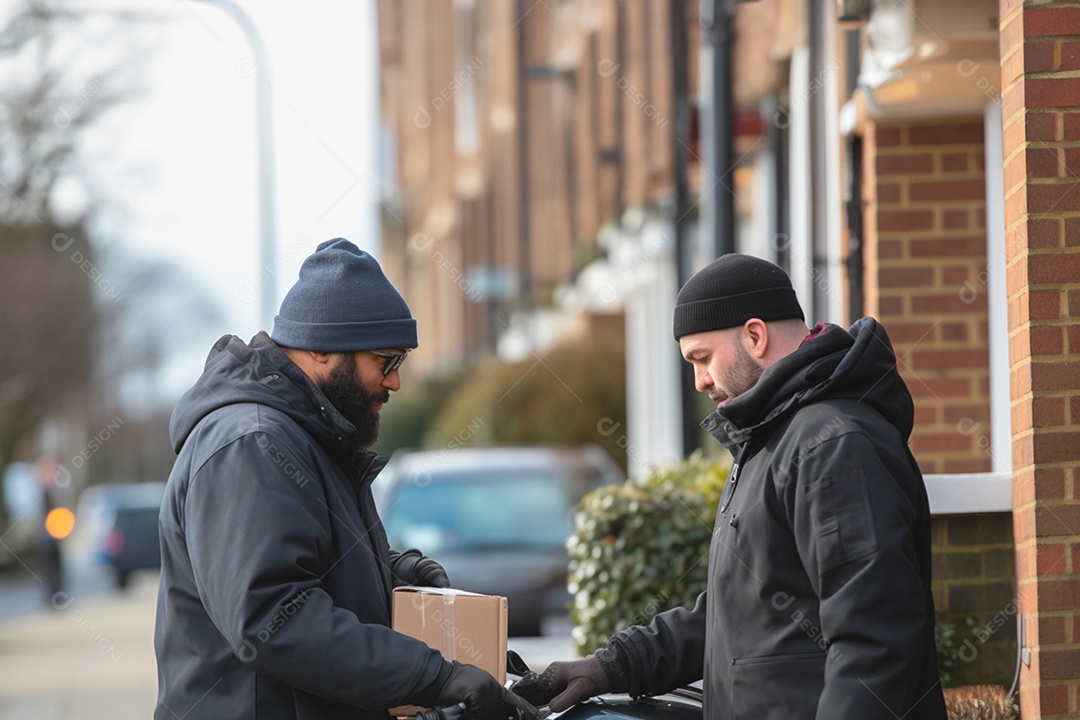 Entregador entrega pedido ao cliente seguro e rápido