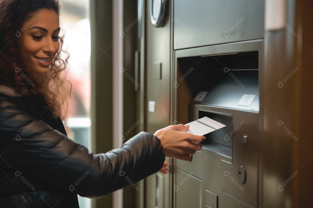 Mulher entregando pacotes e correspondência