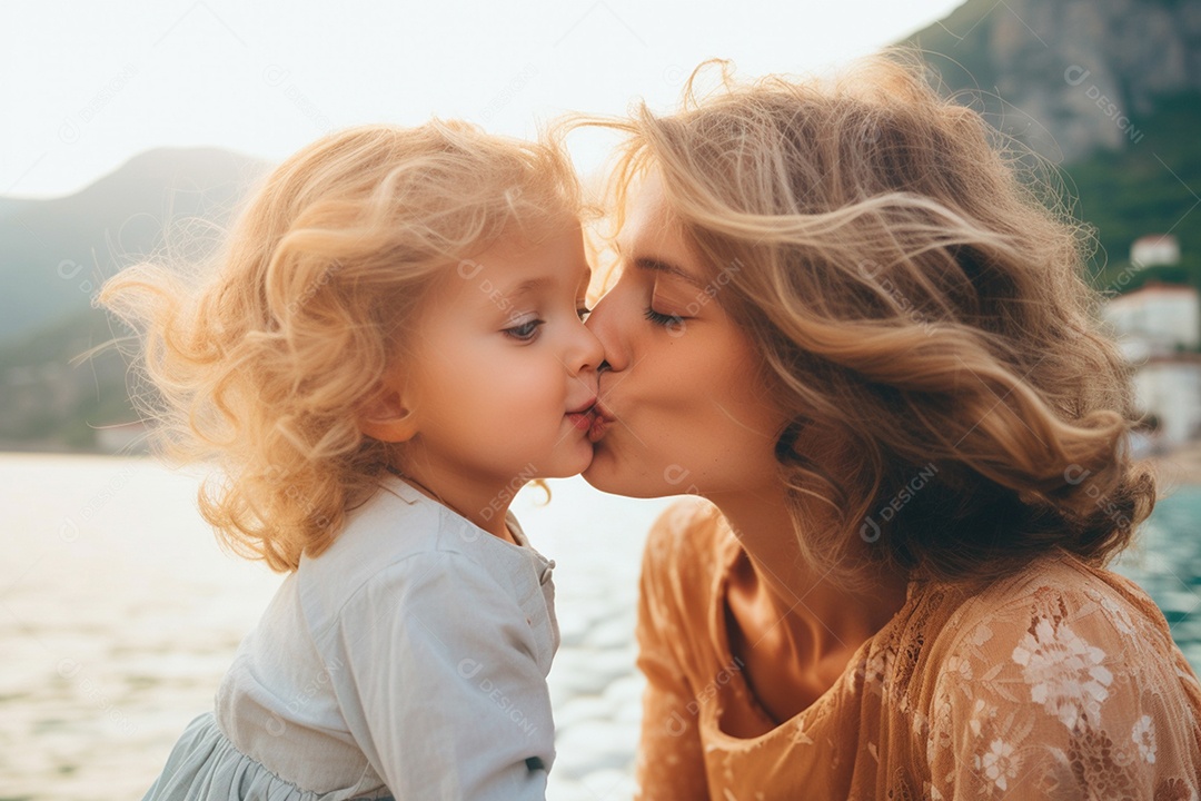 Mãe dando muito amor para sua filha pequenina