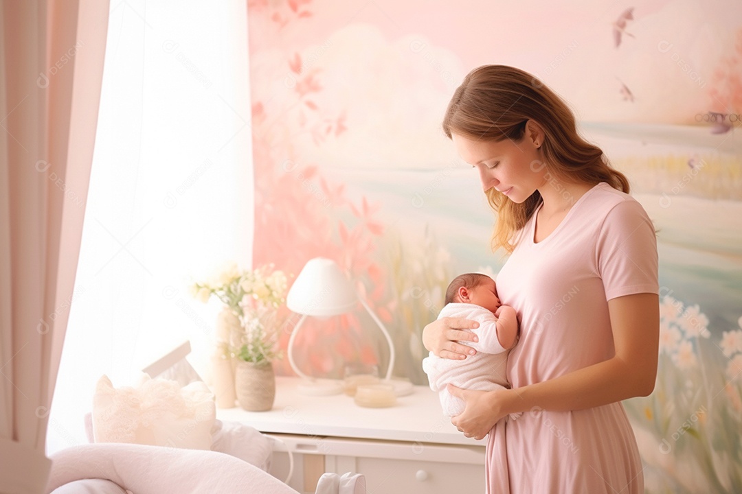 Mãe segurando sua bebê recém nascido