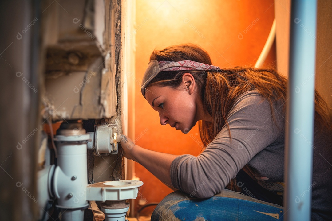 Encanador experiente conduzindo reencaminhamento de tubos