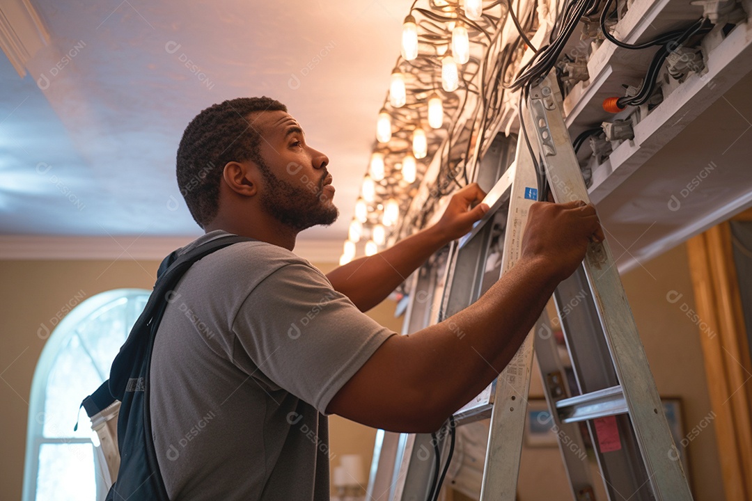 Especialista em instalações elétricas realizando serviços de reparos