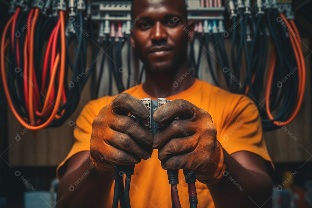 Técnico competente em eletricidade industrial cuidando da manutenção preventiva