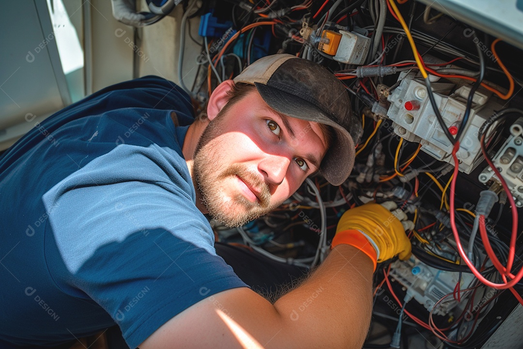 Homem técnico em serviço elétrico